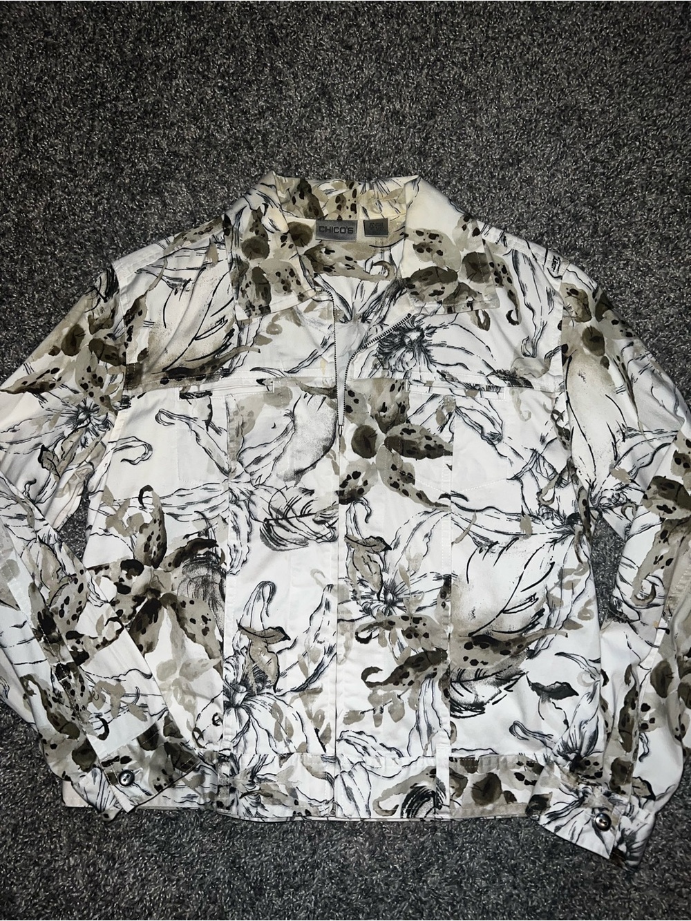 Chico's White Floral Print Lightweight Jacket